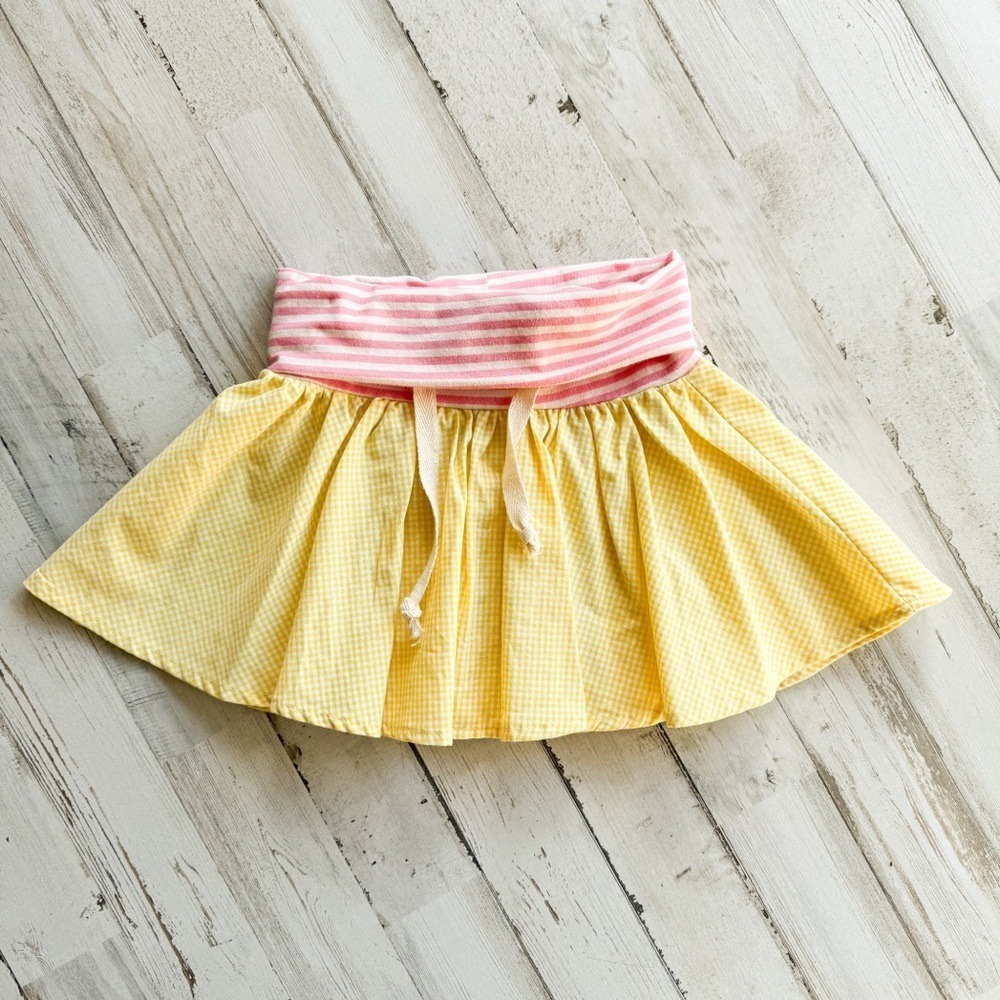 Right Bank Babies Skirt Girls 18 mo Yellow Gingham Pink Stripes Y2K Bright Twirl
